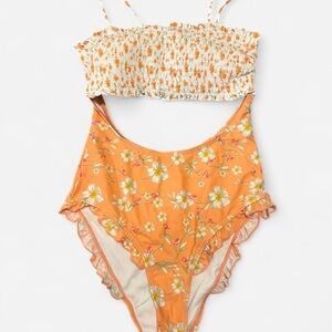 Floral Orange One-Piece Open Swimsuit